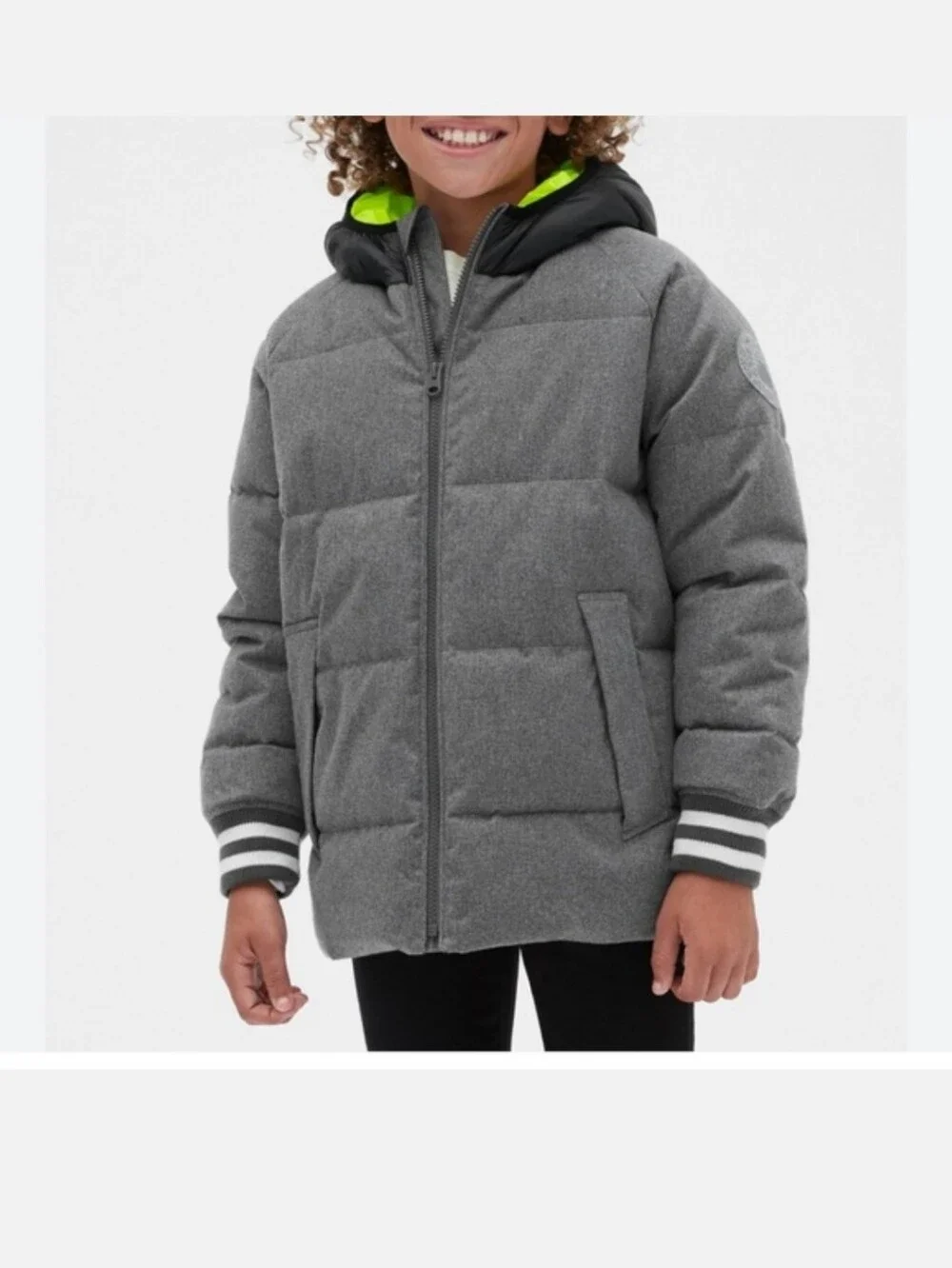 GAP Kids Heather Gray Jacket with Neon Lime Hood